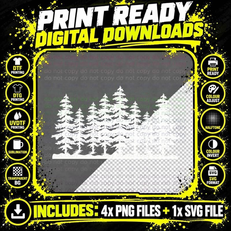 Pine Forest Silhouette Forest Art T-Shirt Png SVG Digital Bundle
