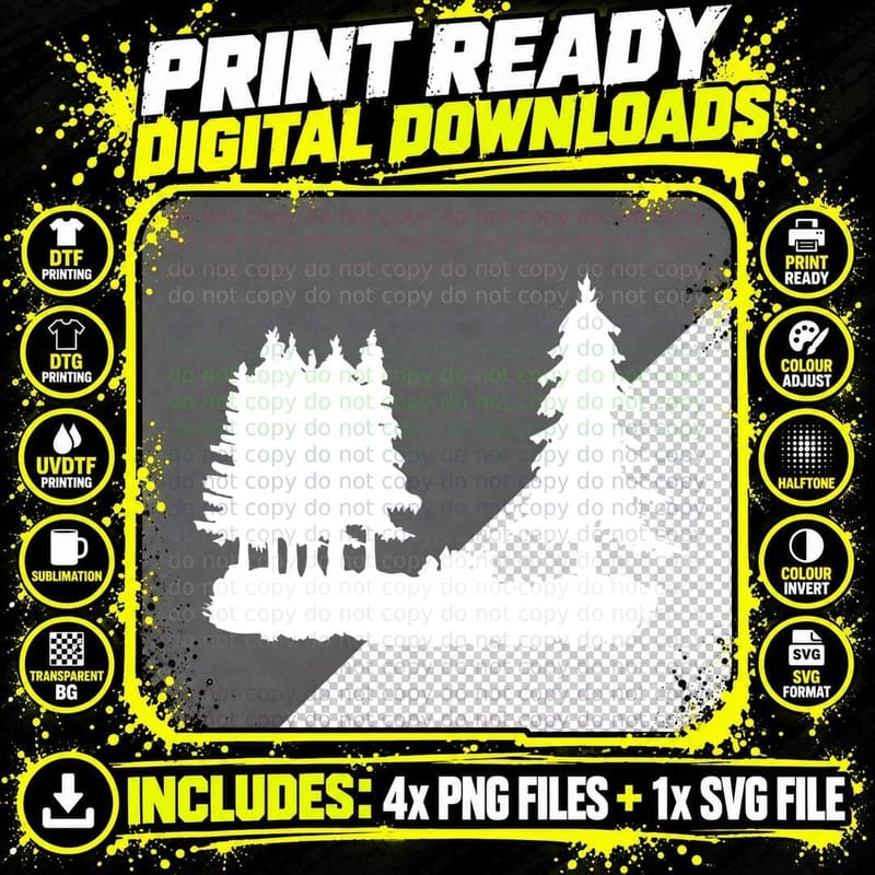Pine Forest Silhouette Forest Print T-Shirt Png SVG Digital Bundle