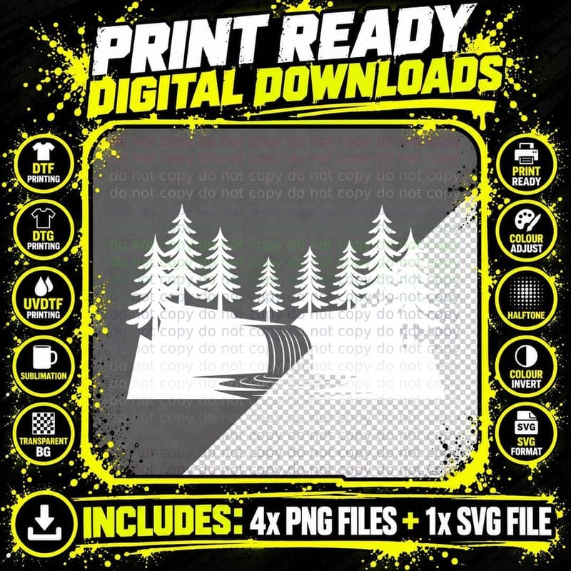 Pine Forest Waterfall Scene Landscape T-Shirt Png SVG Digital Bundle