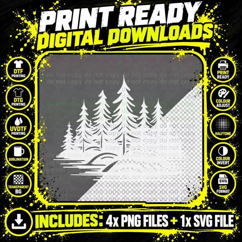 Pine Forest by Water Forest T-Shirt, Forest Graphic Tee Png SVG Digital Bundle
