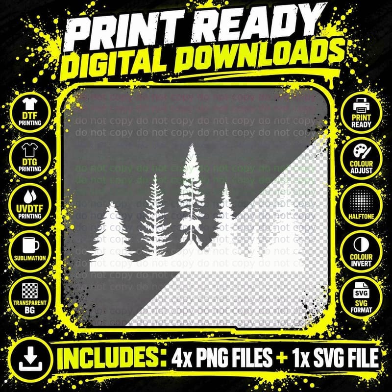 Pine Tree Forest Silhouette Forest T-Shirt Png SVG Digital Bundle