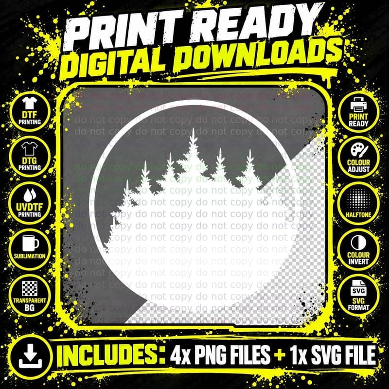 Pine Tree Forest Silhouette T-Shirt, Trendy Graphic Tee Png SVG Digital Bundle