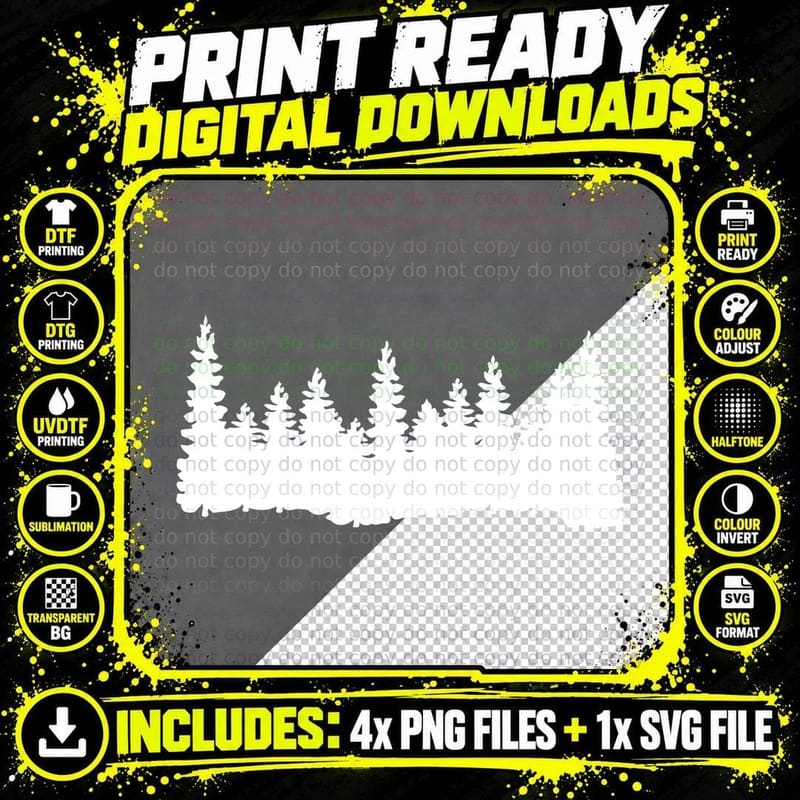 Pine Tree Silhouette Forest Art T-Shirt Png SVG Digital Bundle