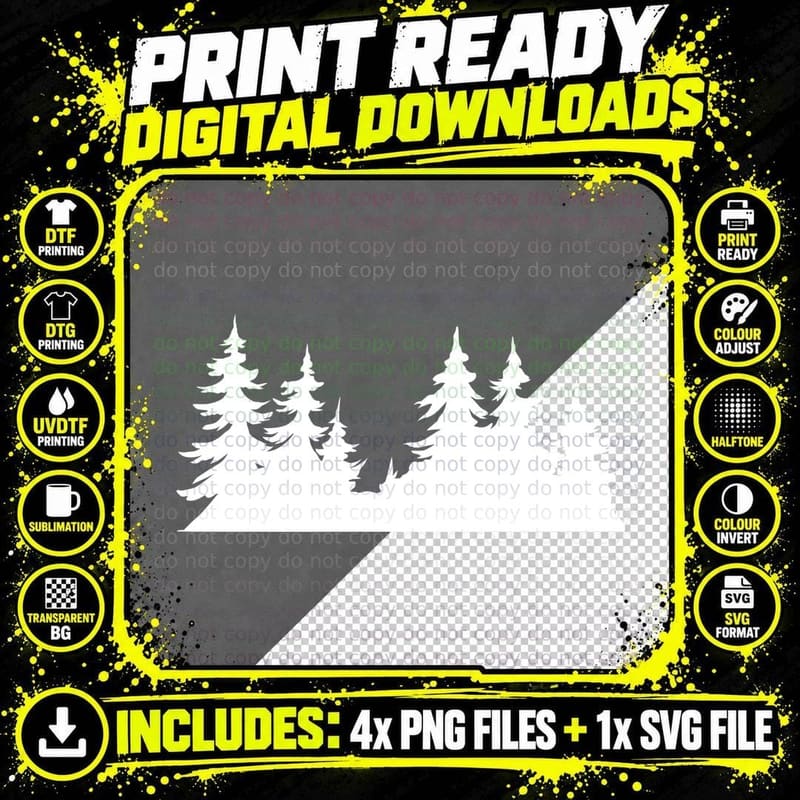 Pine Tree Silhouette Forest Graphic T-Shirt Png SVG Digital Bundle