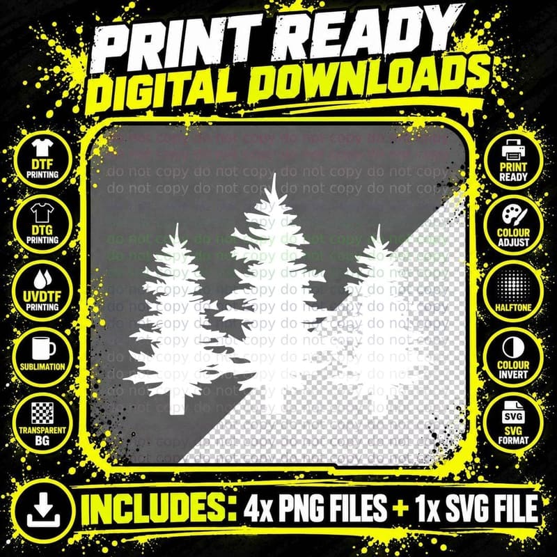 Pine Tree Silhouette Forest Landscape Art T-Shirt Png SVG Digital Bundle