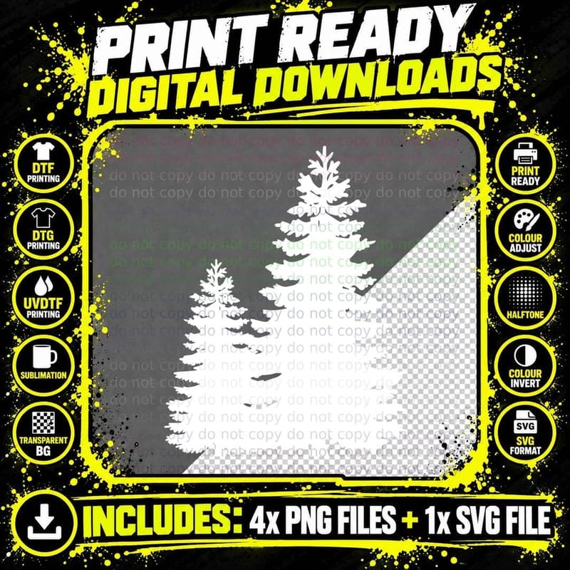 Pine Tree Silhouette Forest T-Shirt, Forest Graphic Tee Png SVG Digital Bundle