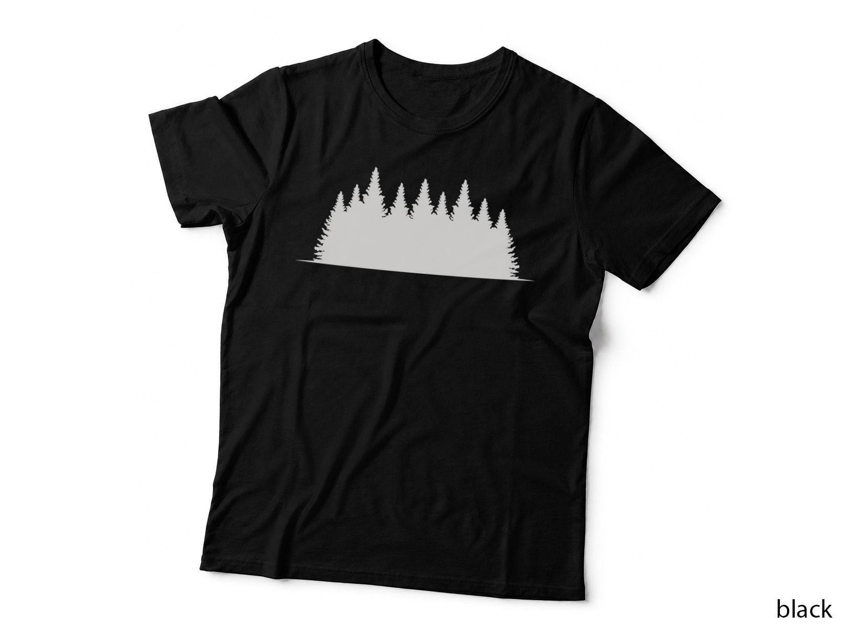 Pine Tree Silhouette Forest T-Shirt, Trendy Graphic Tee, Novelty Gift Shirt
