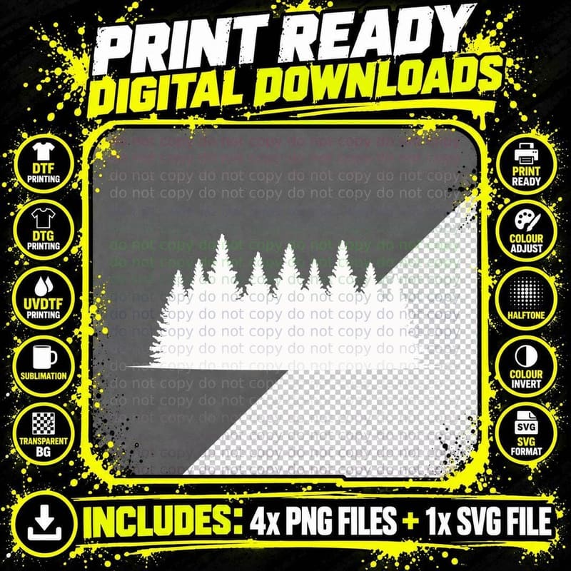 Pine Tree Silhouette Forest T-Shirt, Trendy Graphic Tee Png SVG Digital Bundle
