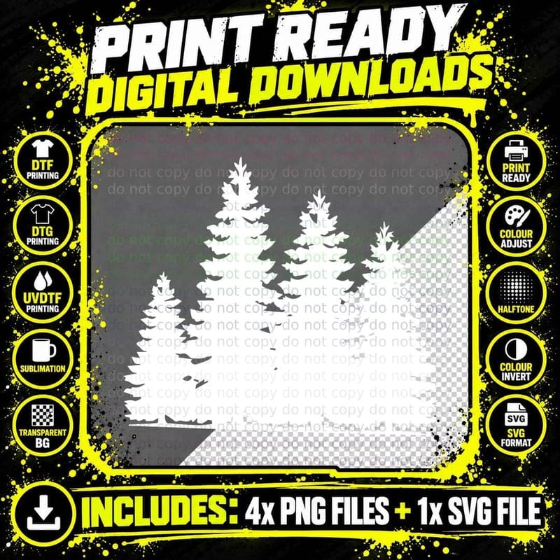 Pine Tree Silhouette Forest Tree T-Shirt Png SVG Digital Bundle