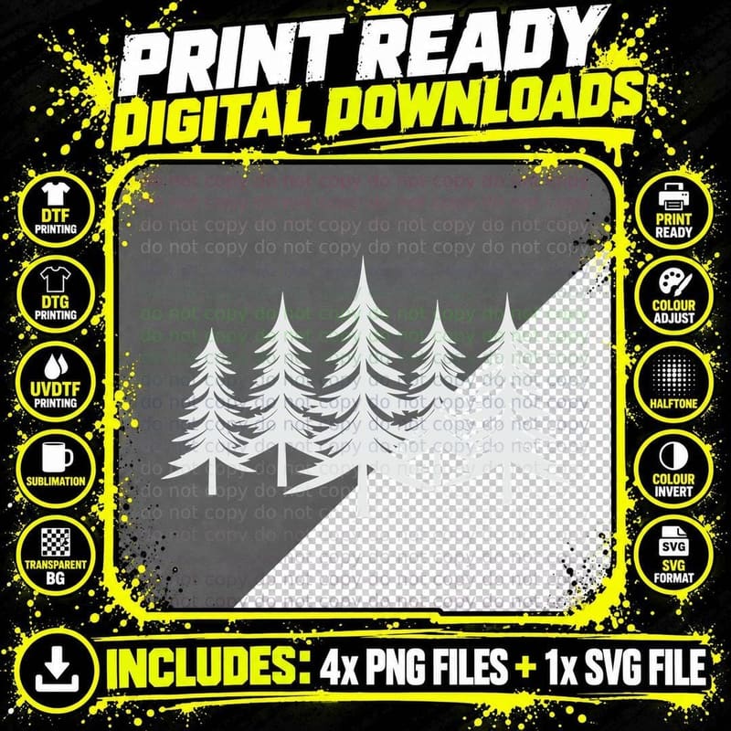 Pine Tree Silhouettes Forest Design T-Shirt Png SVG Digital Bundle