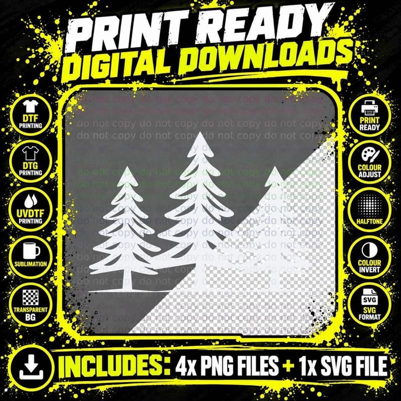 Pine Trees Silhouette Forest T-Shirt, Forest Graphic Tee Png SVG Digital Bundle