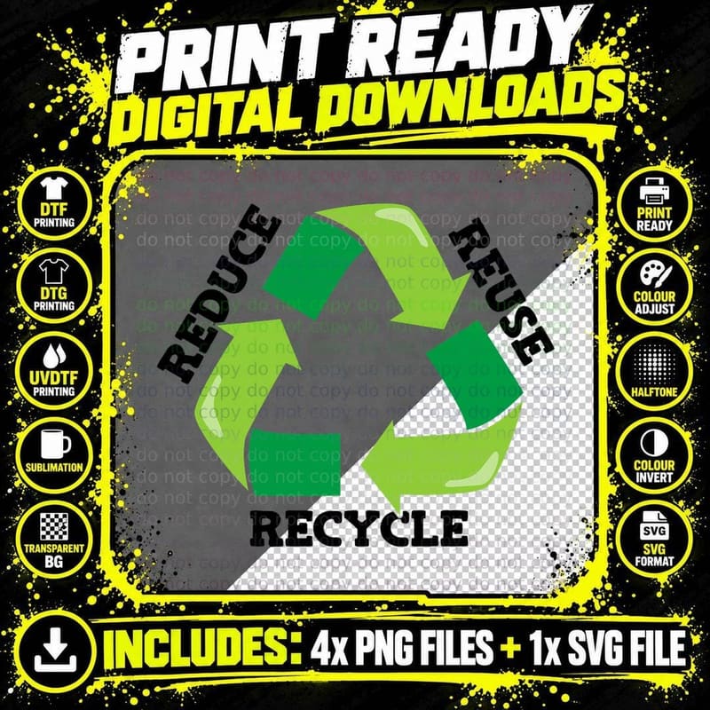 Reduce Reuse Recycle Mother Nature Advocacy Earth Day Png SVG Digital Bundle