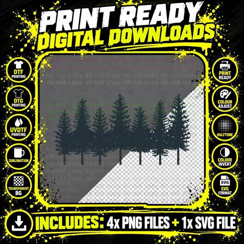 Row of Tall Pine Trees Forest T-Shirt Png SVG Digital Bundle