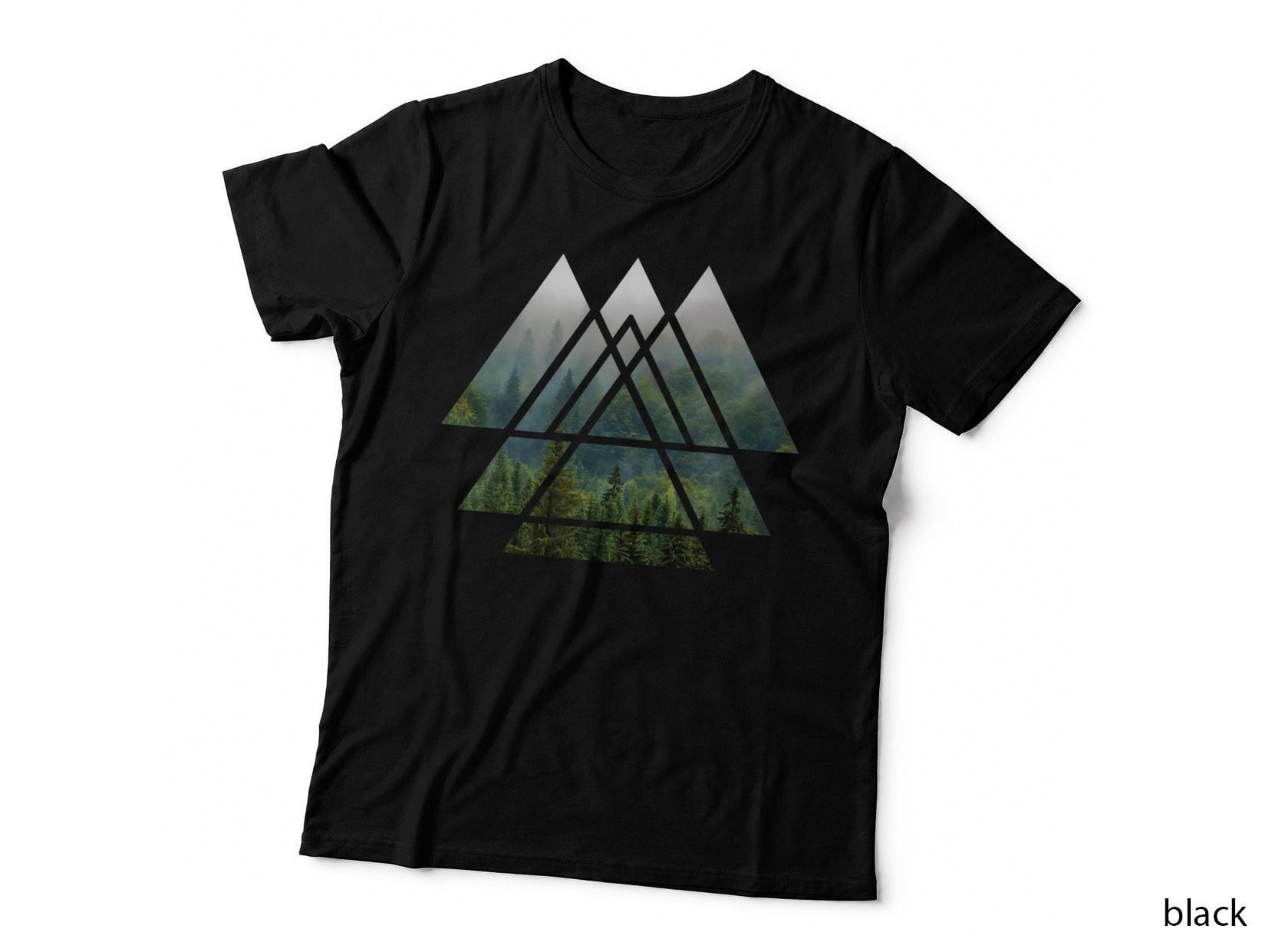 Sacred Geometry Triangles - Misty Forest T Shirt Design