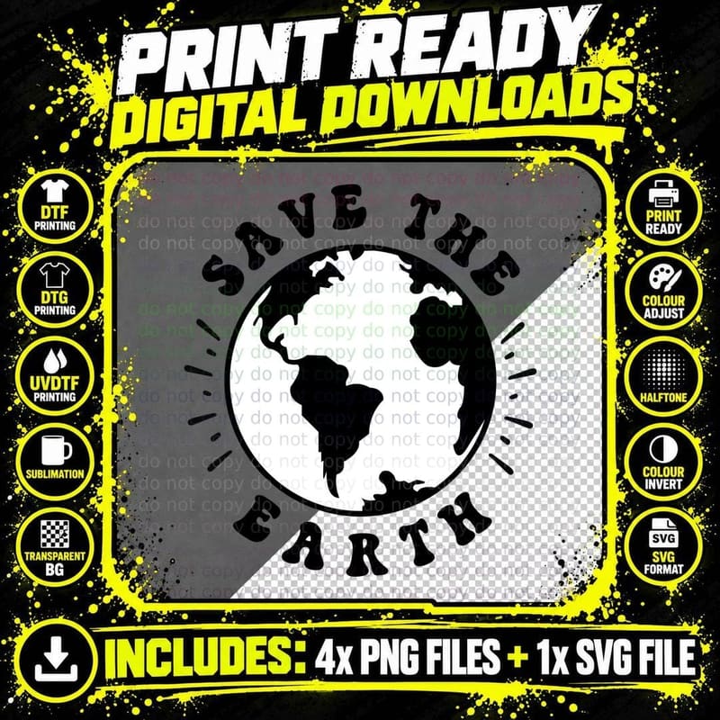 Save the Earth Day T-Shirt, Earth Silhouette with Rays Png SVG Digital Bundle