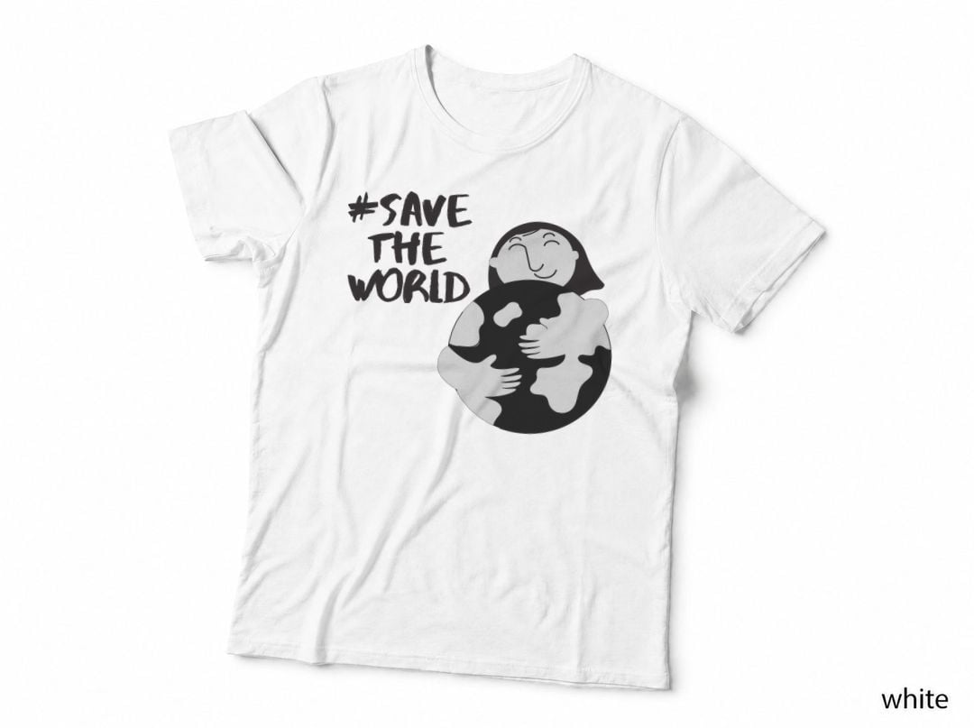 Save the World Earth Day T-Shirt, Girl Hugging Earth Graphic Tee