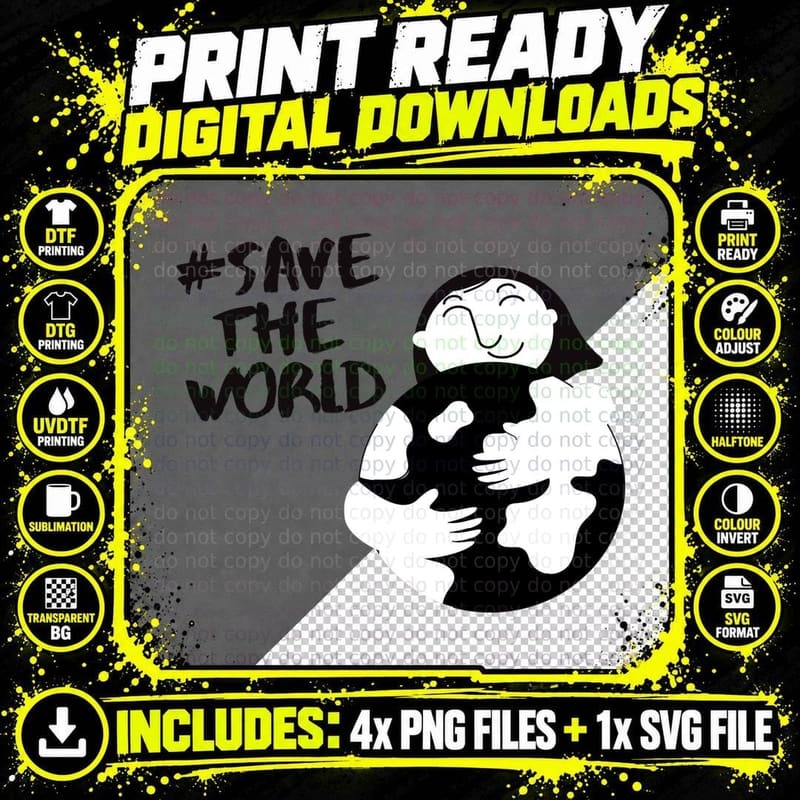 Save the World Earth Day T-Shirt, Girl Hugging Earth Png SVG Digital Bundle