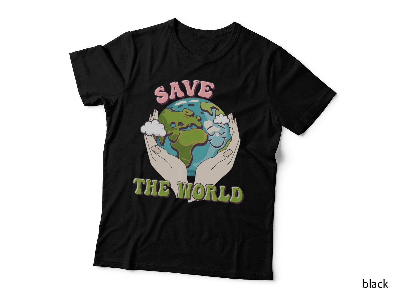Save the World Earth Day T-Shirt, Hands Holding Earth with Clouds Graphic Tee