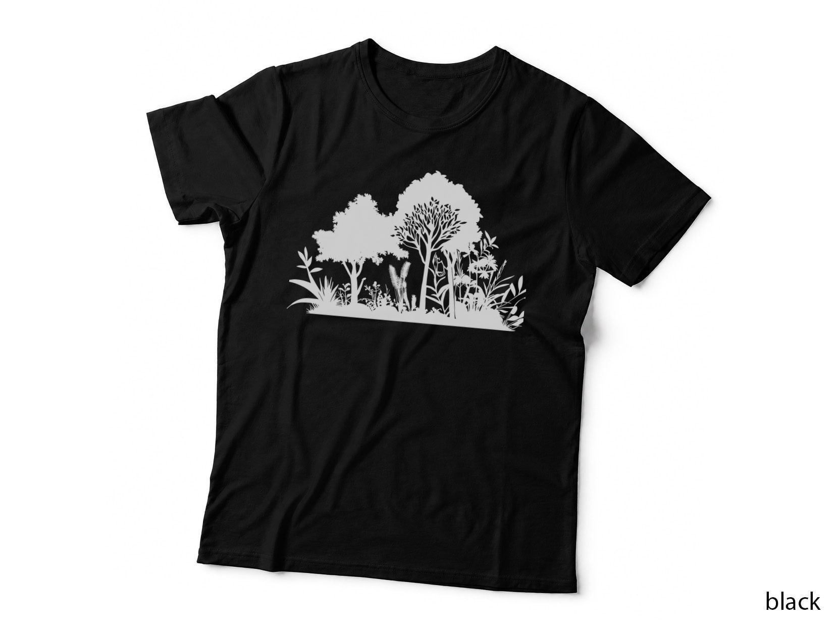 Silhouette Forest Landscape T-Shirt, Trendy Graphic Tee, Cool Design Shirt