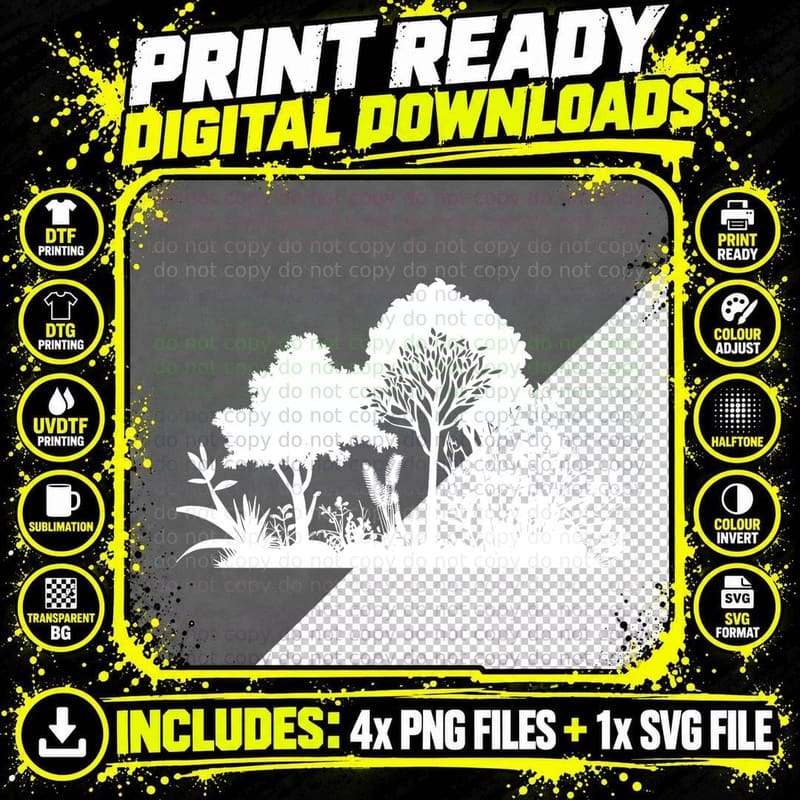 Silhouette Forest Landscape T-Shirt, Trendy Graphic Tee Png SVG Digital Bundle