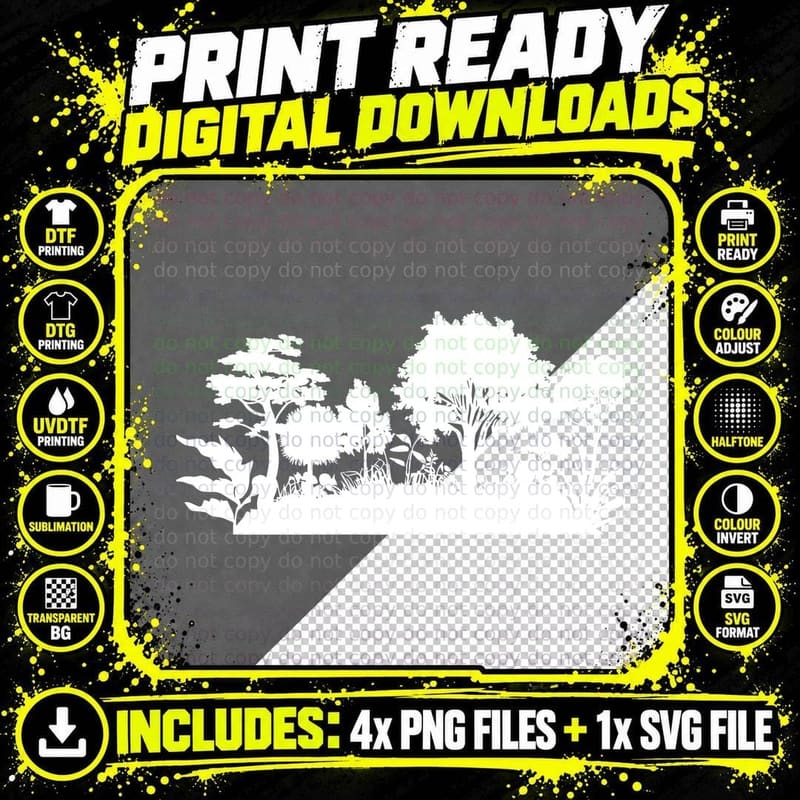 Silhouette Forest Landscape T-Shirt, Trendy Graphic Tee Png SVG Digital Bundle