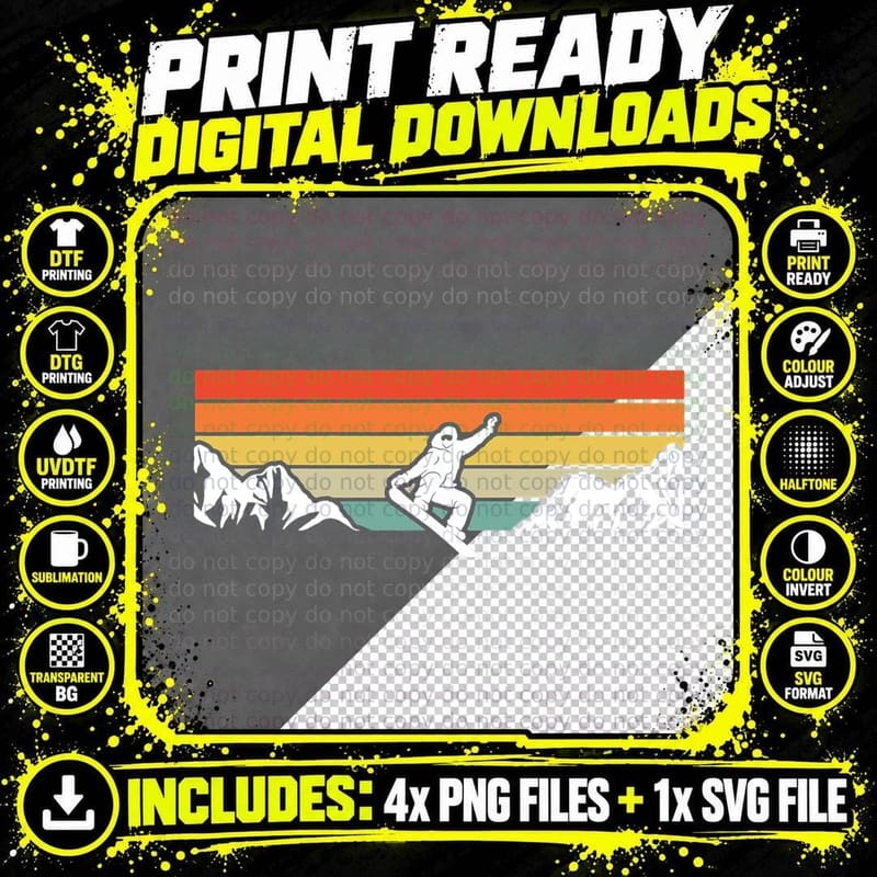 Snowboarding Snowboarder and Mountains T-Shirt Png SVG Digital Bundle