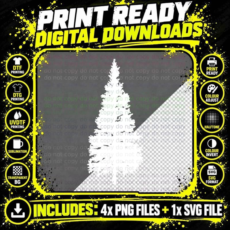 Tall Evergreen Tree Silhouette Forest T-Shirt Png SVG Digital Bundle
