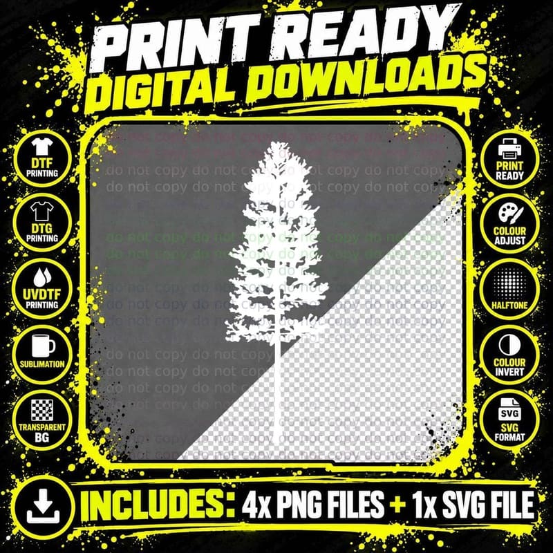 Tall Pine Tree Silhouette Forest T-Shirt Png SVG Digital Bundle