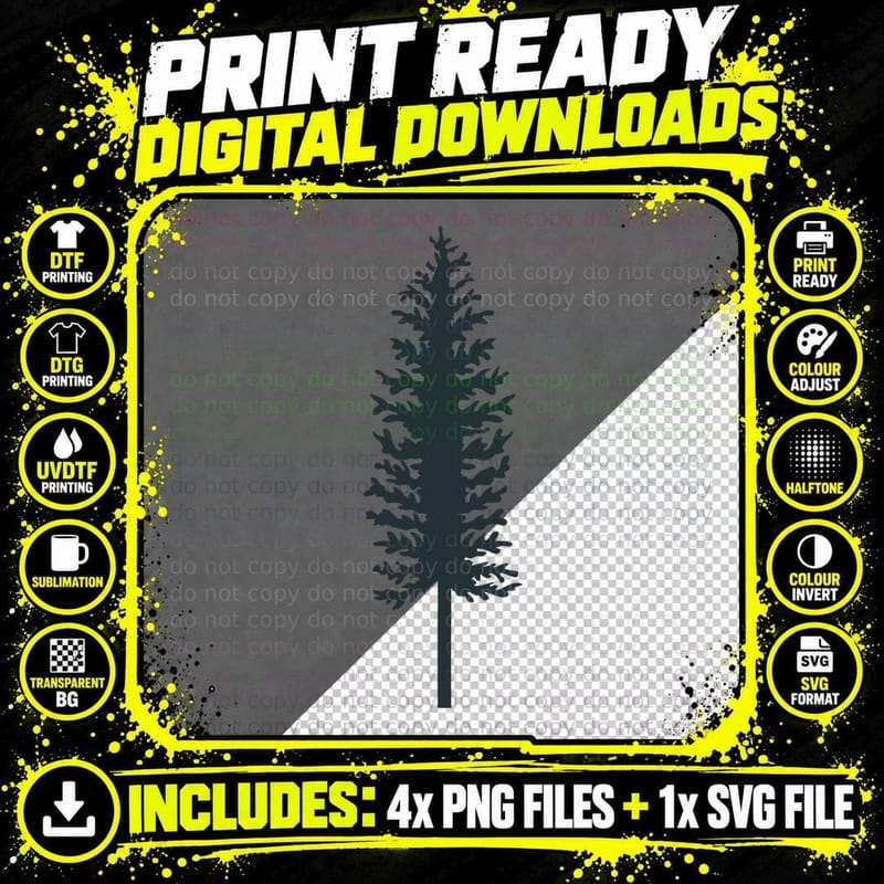 Tall Pine Tree Silhouette Forest T-Shirt Png SVG Digital Bundle