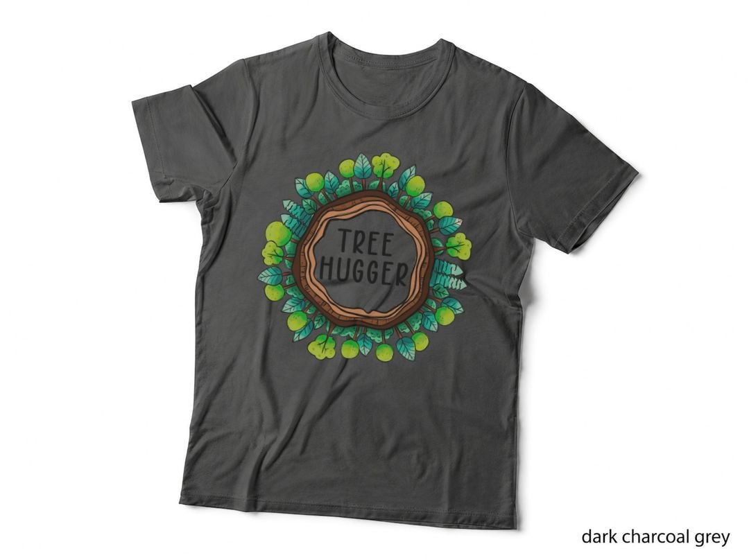 Tree Hugger Earth Day T-Shirt, Tree Rings Surrounded by Greenery Graphic Tee