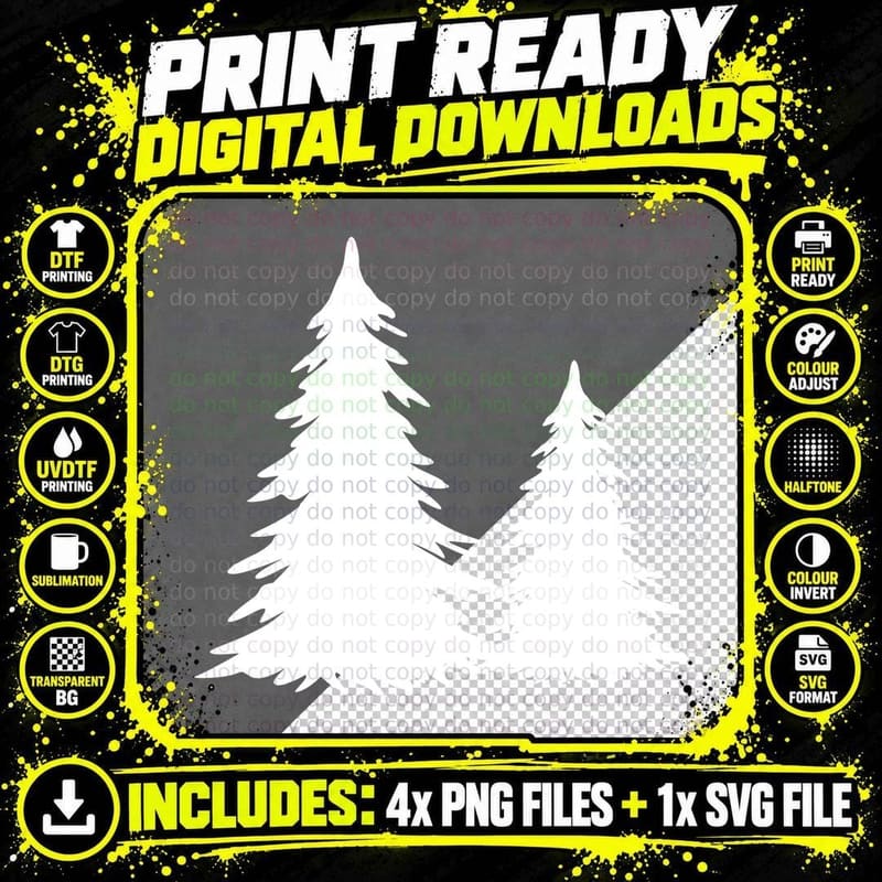 Two Black Pine Trees Silhouette Tree T-Shirt Png SVG Digital Bundle