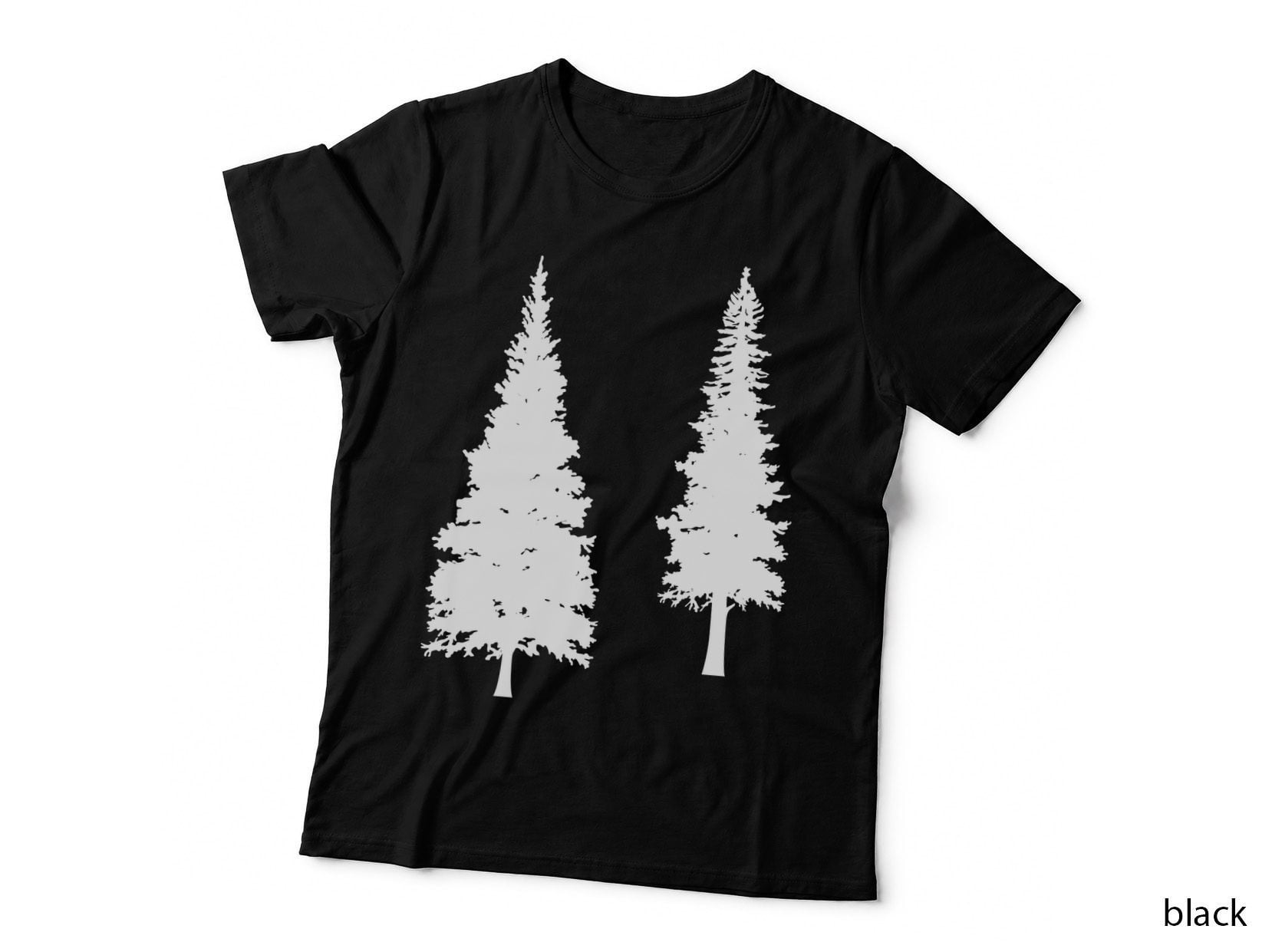 Two Tall Pine Trees Silhouette Forest T-Shirt, Forest Graphic Tee