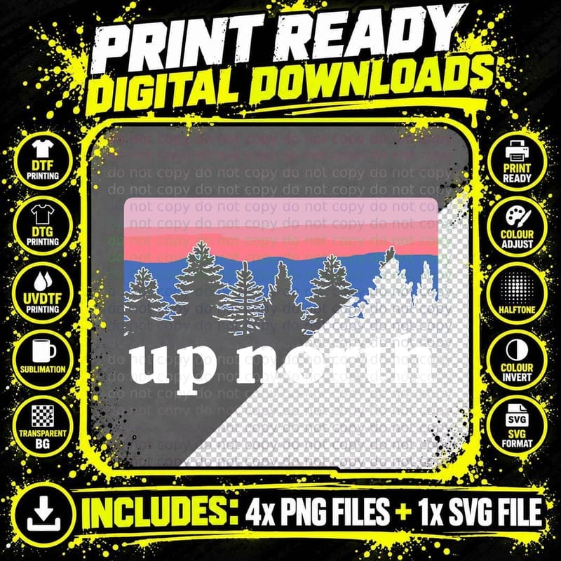 Up North Sunset Pine Tree Lake Life Nature T-Shirt Png SVG Digital Bundle
