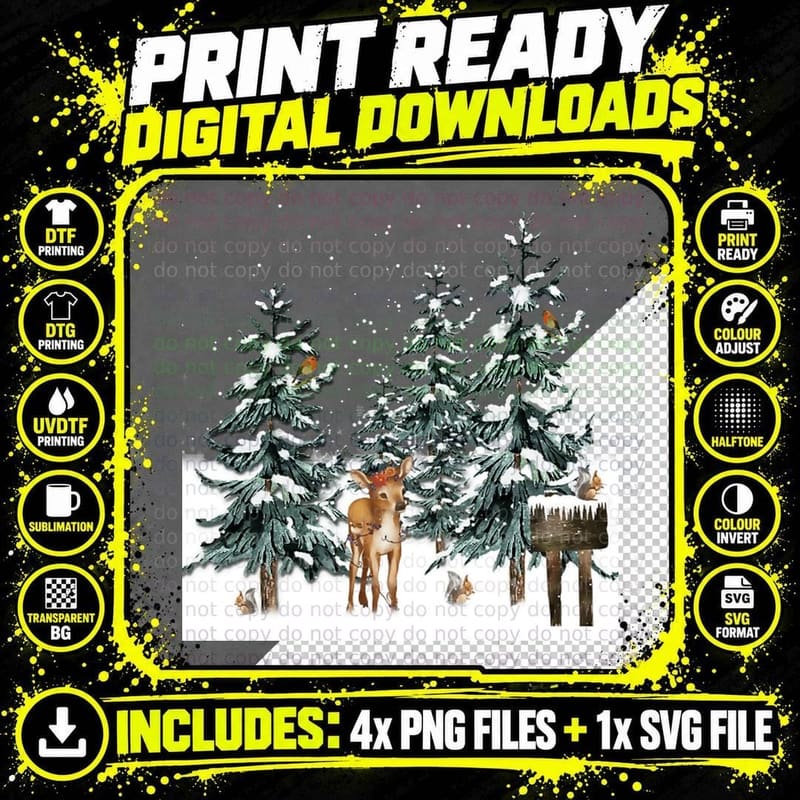Winter Forest Deer Squirrels T-Shirt Png SVG Digital Bundle
