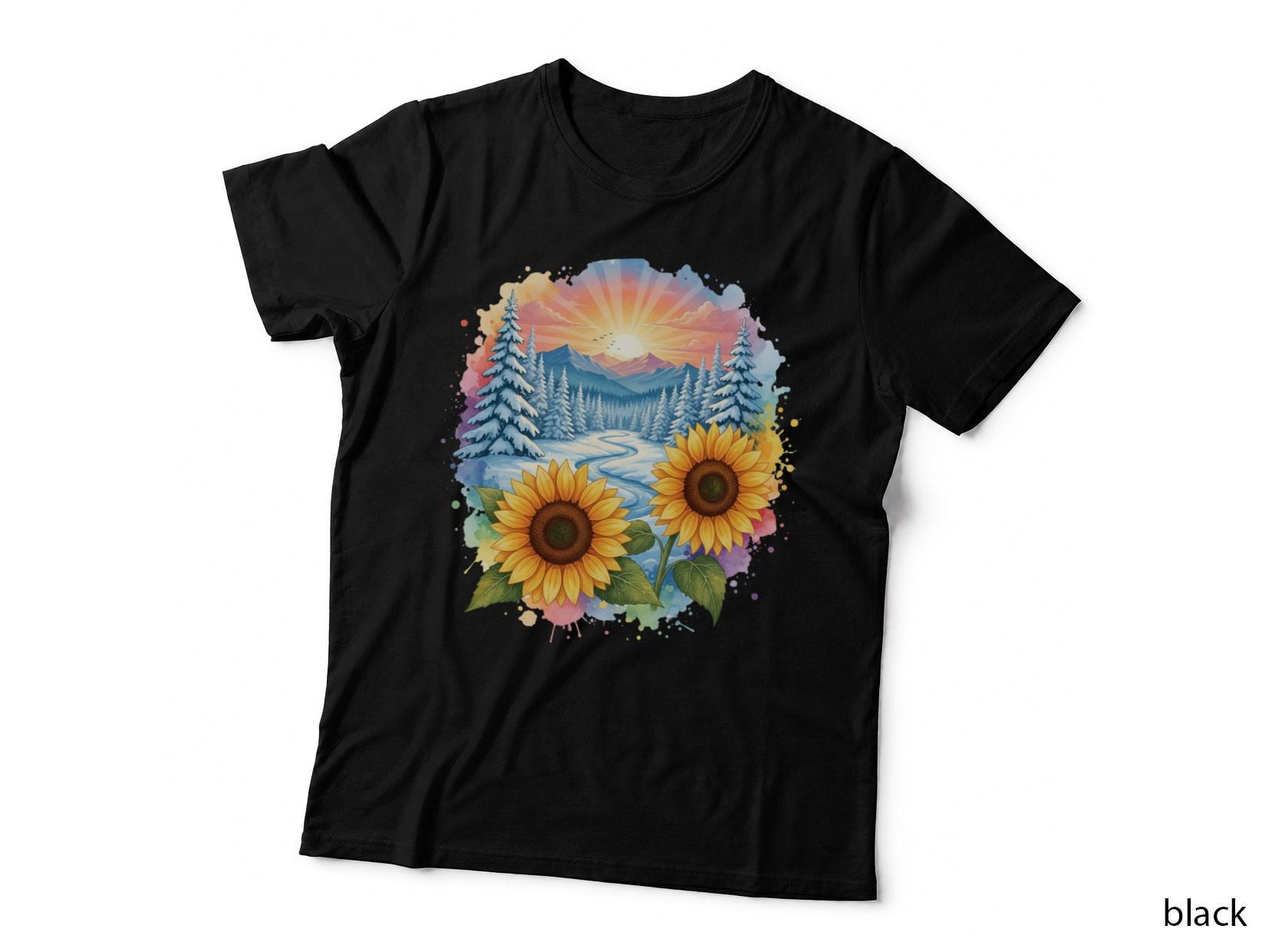 Winter Landscape with Sunflowers Winter T-Shirt, Winter Graphic Tee