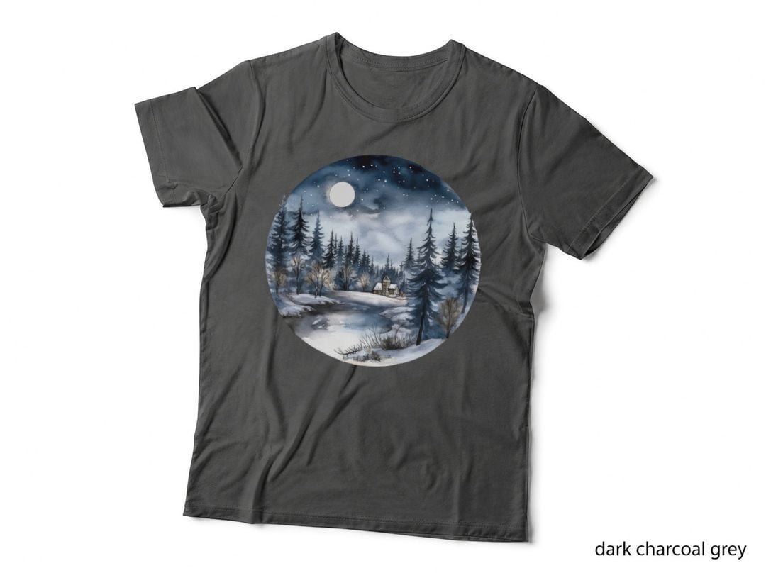 Winter Night Forest Landscape Winter T-Shirt, Winter Graphic Tee