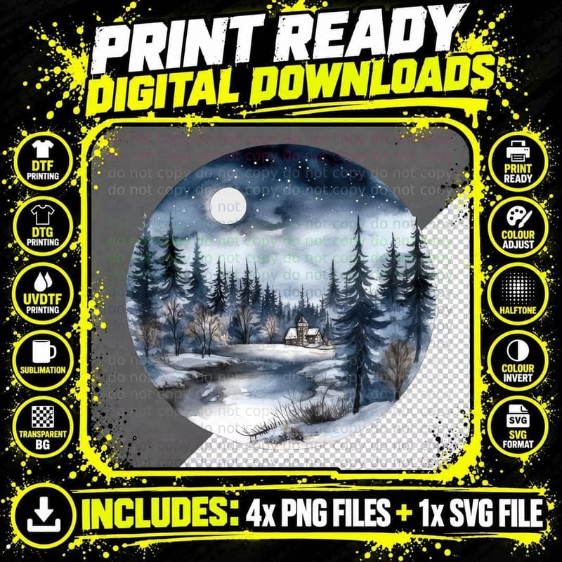 Winter Night Forest Landscape Winter T-Shirt Png SVG Digital Bundle