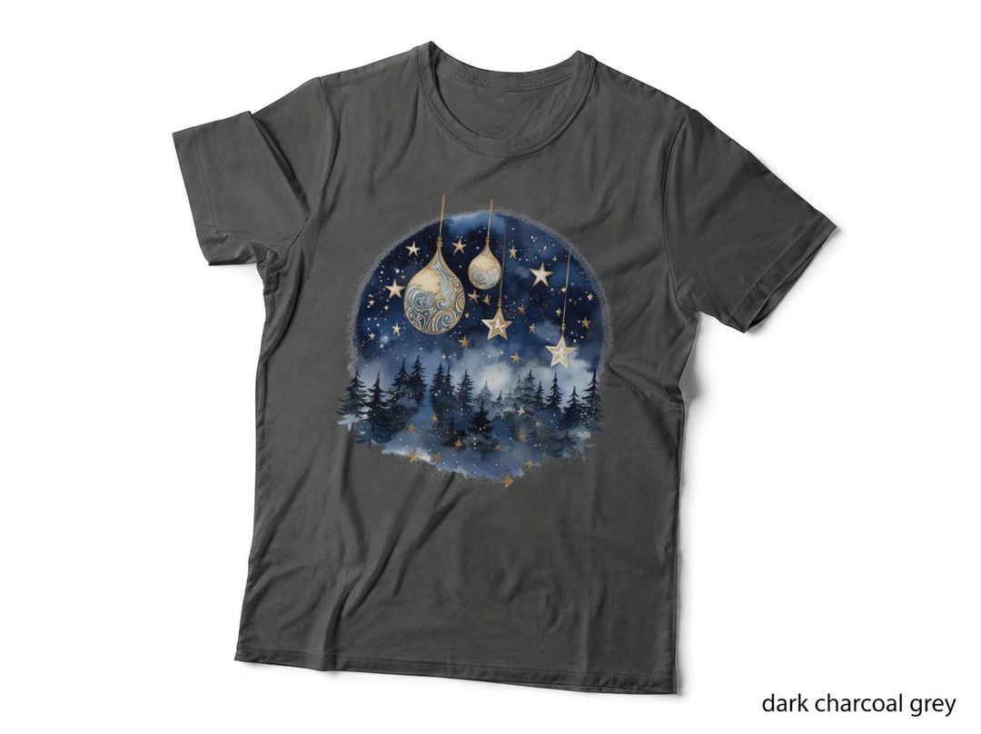 Winter Night Forest Ornaments Stars Winter T-Shirt, Winter Graphic Tee