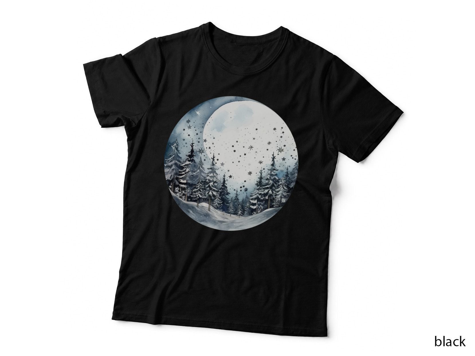 Winter Night Forest Under Moonlight Winter T-Shirt, Winter Graphic Tee