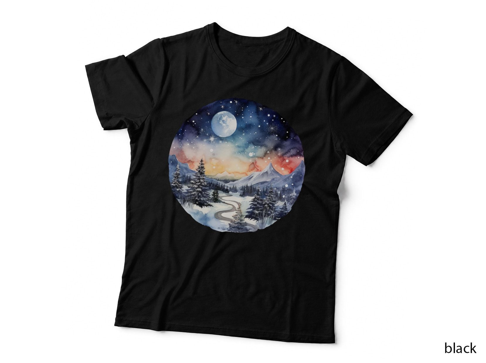 Winter Night Landscape Winter T-Shirt, Winter Graphic Tee, Winter Design Shirt