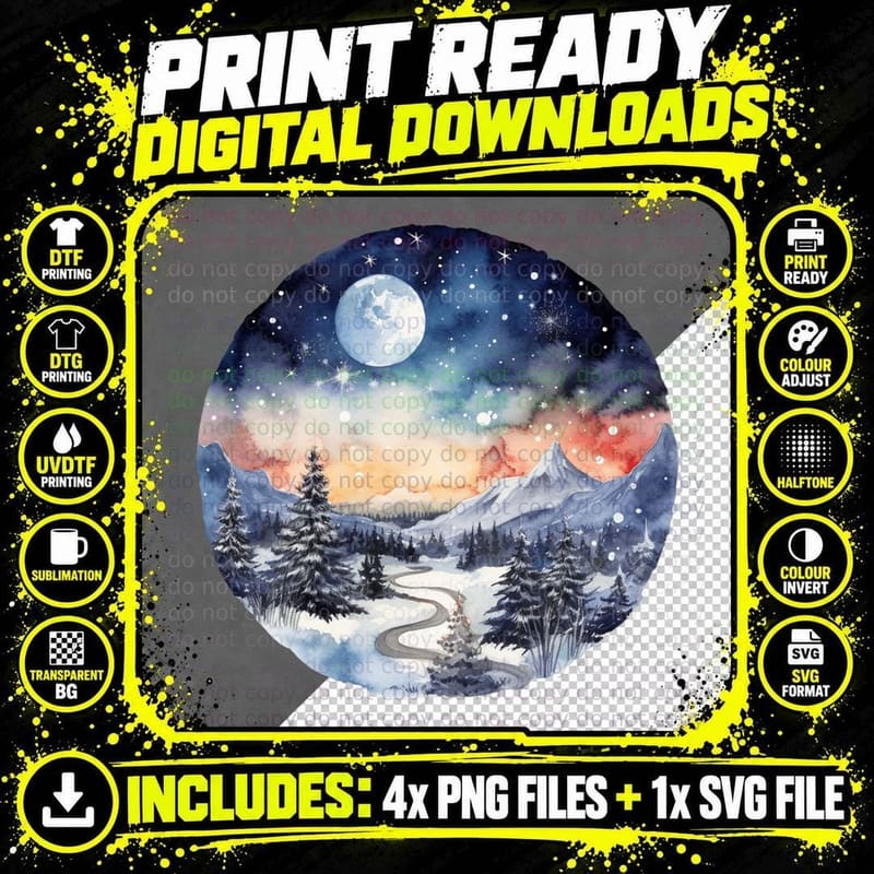 Winter Night Landscape Winter T-Shirt Png SVG Digital Bundle