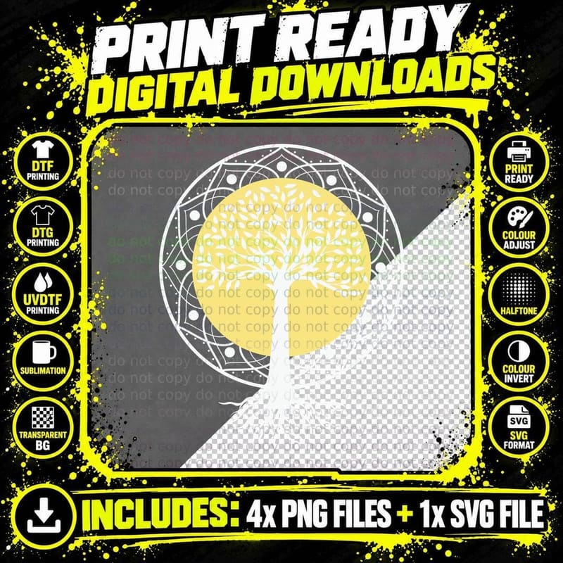 Yellow Tree with Roots in Circle Earth Day T-Shirt Png SVG Digital Bundle