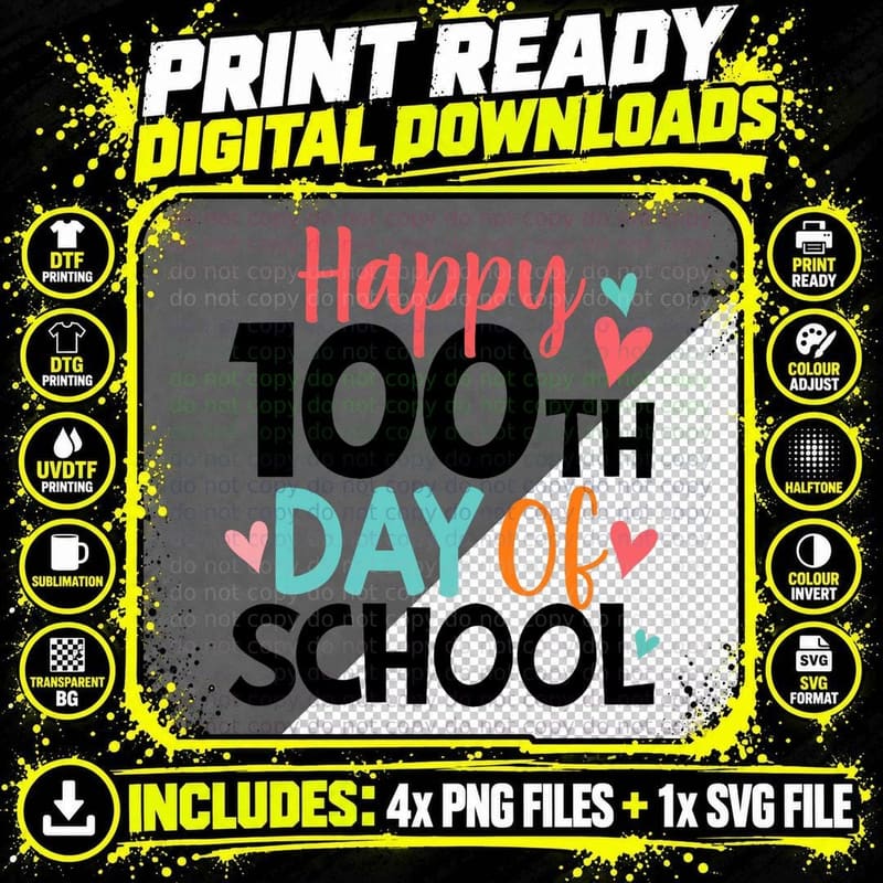 100th Day of School Teacher Kids Adult Boys Happy 100 Png SVG Digital Bundle
