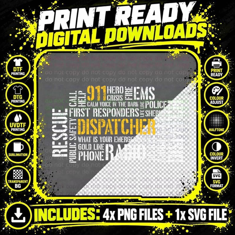 911 Dispatcher Rescue Dispatch EMS Police First Png SVG Digital Bundle
