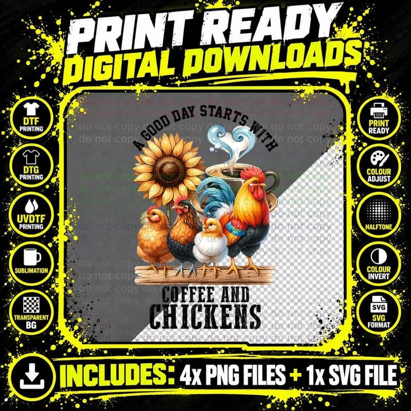 A Good Day Starts with Coffee and Chickens Farmer T-Shirt Png SVG Digital Bundle