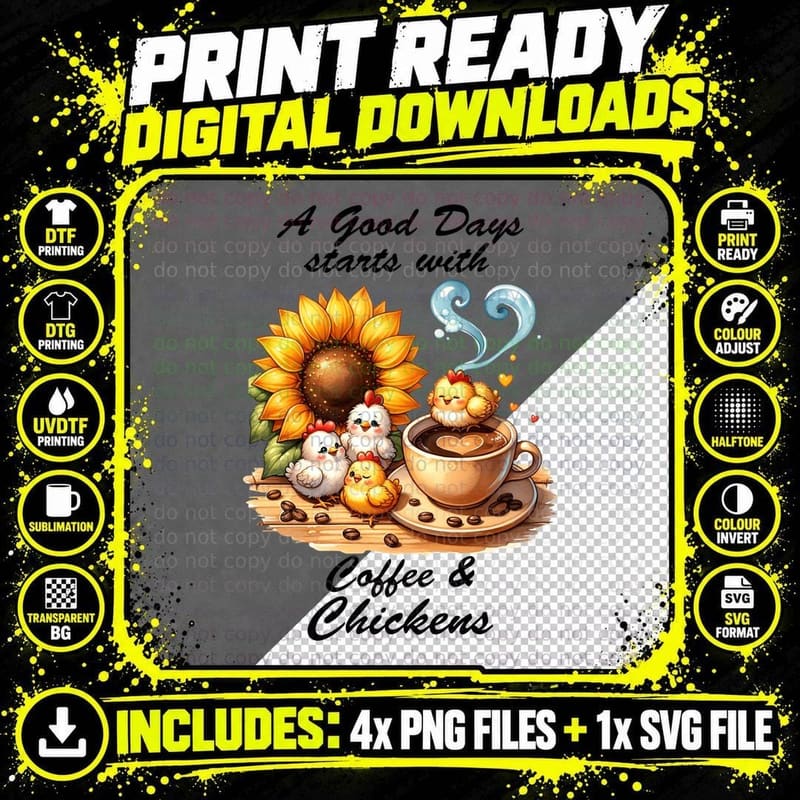 A Good Days Starts with Coffee & Chickens Farmer T-Shirt Png SVG Digital Bundle