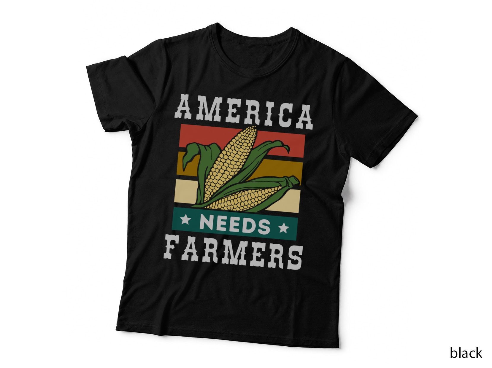 America Needs Farmers Farmer T-Shirt, Corn Ears on Colorful Background Graphic