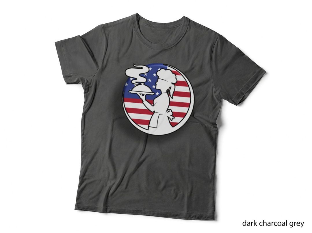 American Chef Silhouette with Flag Heartbeat T-Shirt, Heartbeat Graphic Tee