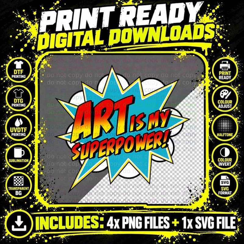 Art Is My Superpower Comic Artist Art Teacher Superhero Png SVG Digital Bundle