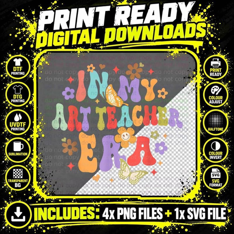 Art Teacher Back to School Funny in My Art Teacher Era Png SVG Digital Bundle